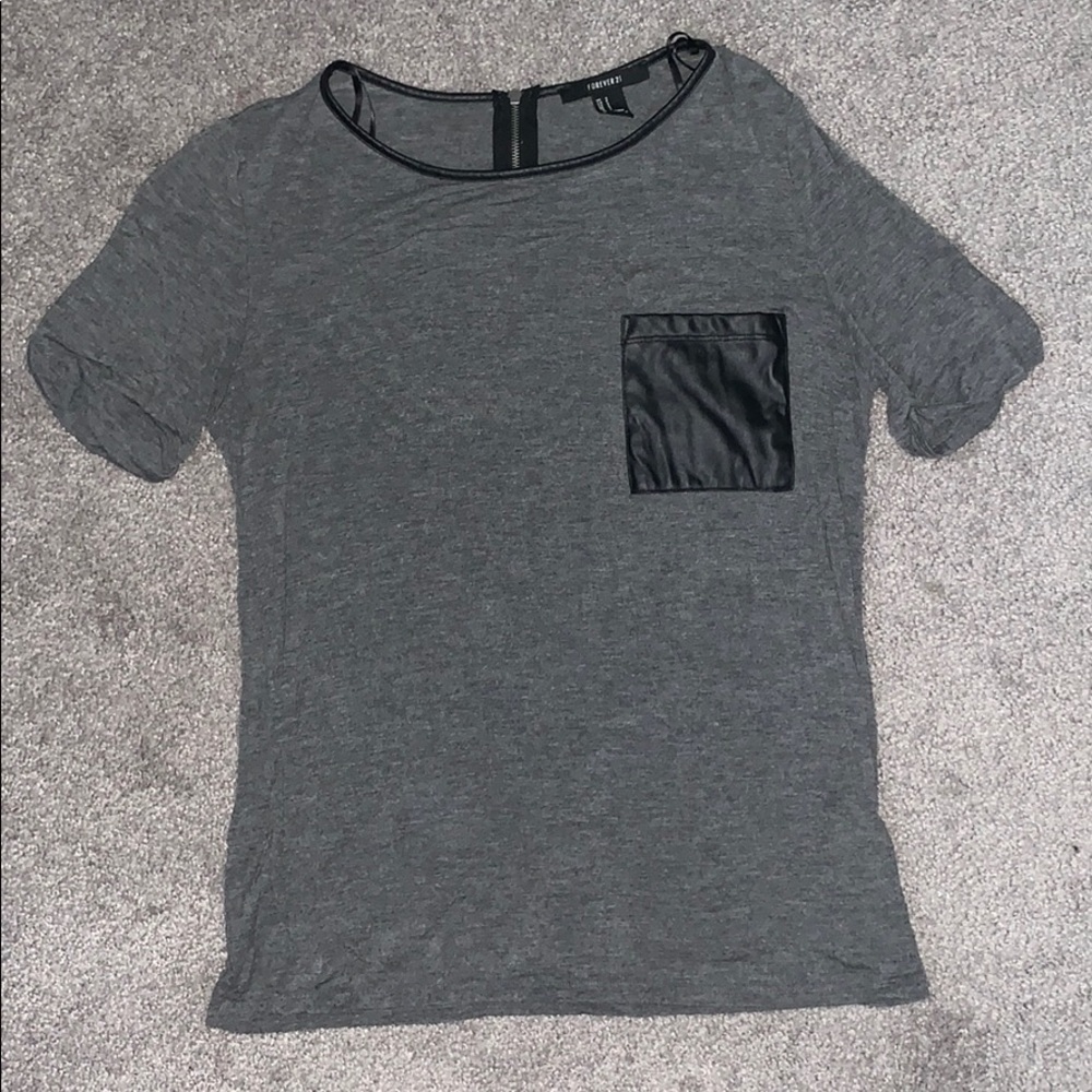 Charcoal Faux Leather Pocket Shirt